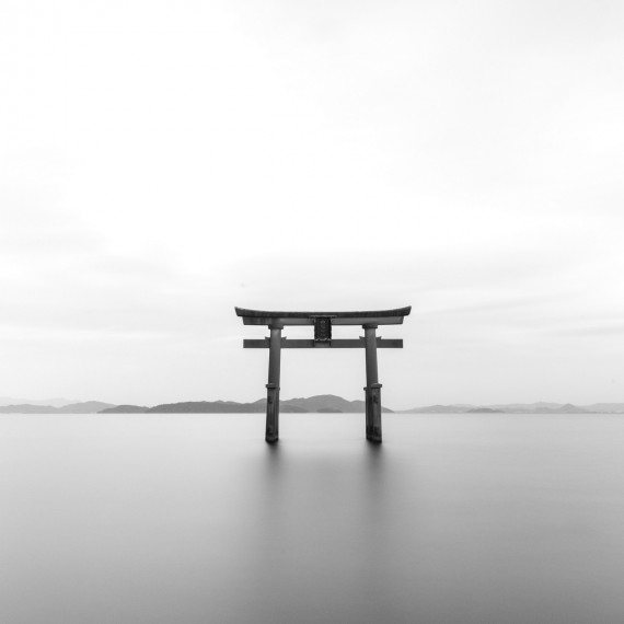 cuadro en blanco y negro de un Torii muy relajante y minimalista.